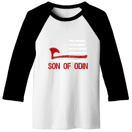 Mens Son Of Odin Valhalla American Viking Flag Nordic Mythology Baseball Tees