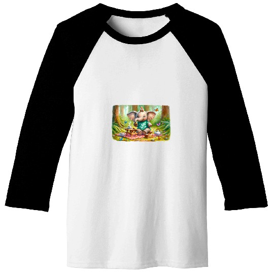 Elephant Pet Trunk Up Tea Time Enchanted Forest Tea Party Baseball Tees