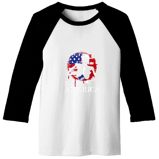 Coffee Fun Made in America Skeletons Drinking Coffee American Flag Baseball Tees