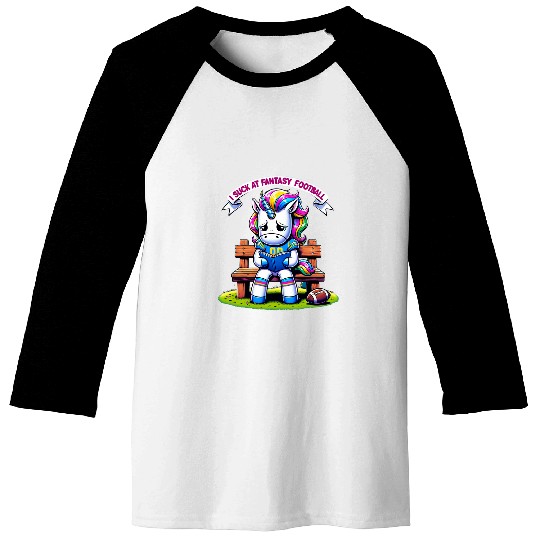 I Suck at Fantasy Football Unicorns Rainbow Loser 3 Baseball Tees