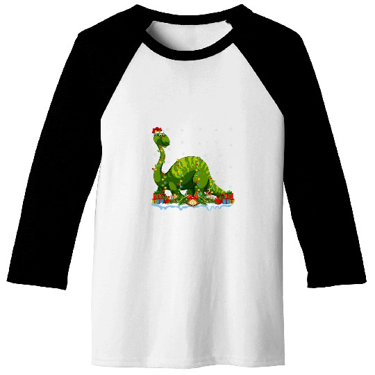 Dinosaur Lover Matching Santa Hat Brontosaurus Christmas Baseball Tees