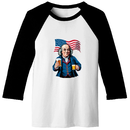 Beer Fun Boozing Benjamin Franklin With Beer Mug Baseball Tees