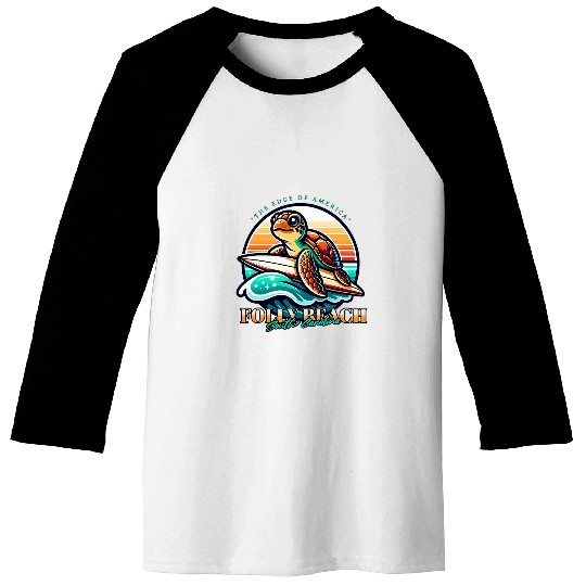 Turtle Pet Folly Beach South Carolina Loggerhead Sea Turtle Retro Sun Baseball Tees