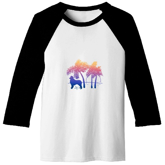 Australian Shepherd Ombre Beach Sunrise Baseball Tees