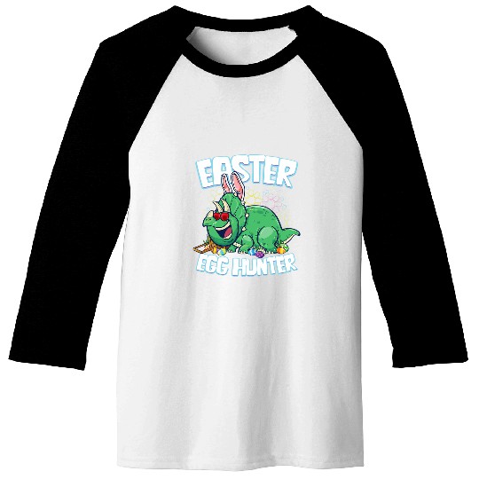 Egg Hunter Easter Dinosaur Bunny Kids Boys Triceratops Baseball Tees