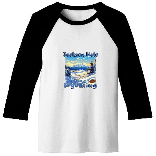 Jackson Hole Wyoming Winter Sports Landscape Snowboard Ski Baseball Tees