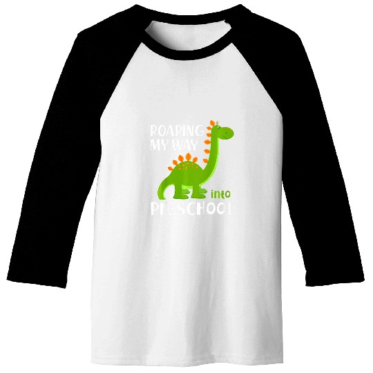 Kids Funny Brontosaurus Back To School Roaring Into Preschool Baseball Tees
