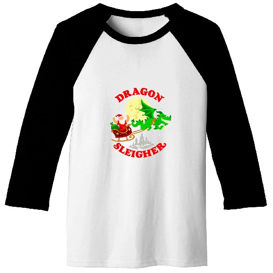 Dragon Pet Sleigher Cute Funny Santa Dragon Fantasy Christmas Baseball Tees