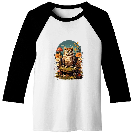 Cottagecore Aesthetic Owl Fairycore Mushroom Floral Fungi Baseball Tees