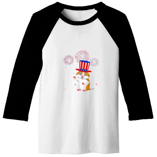 Hamster Pet Graphic Red White Blue Fireworks Decor 4th Of July Baseball Tees
