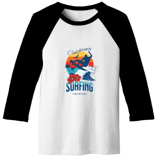 Encinitas californias Retro Surfing Ocean Waves Palm Trees Baseball Tees