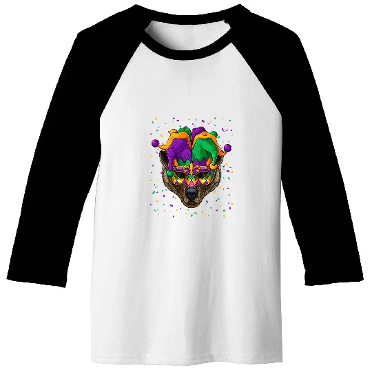 Bear Pet Grizzly Bear Mardi Gras Animal Face carnivals Jester Festival Baseball Tees