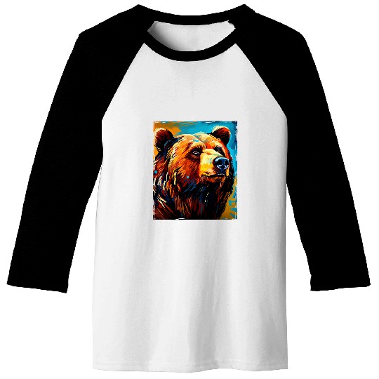 Bear Pet Grizzly Bear Colorful Artwork Save Animals Baseball Tees
