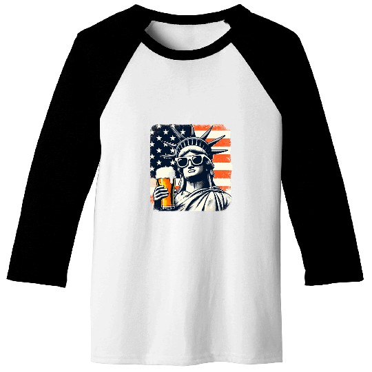 Beer Fun USA Statue of Liberty 4th of July Party Beer Funny Patriotic Baseball Tees
