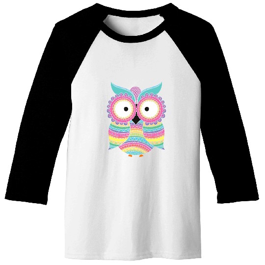 Discover Owl Pet Love Owls Colorful Drawing Mosaic Style Baseball Tees
