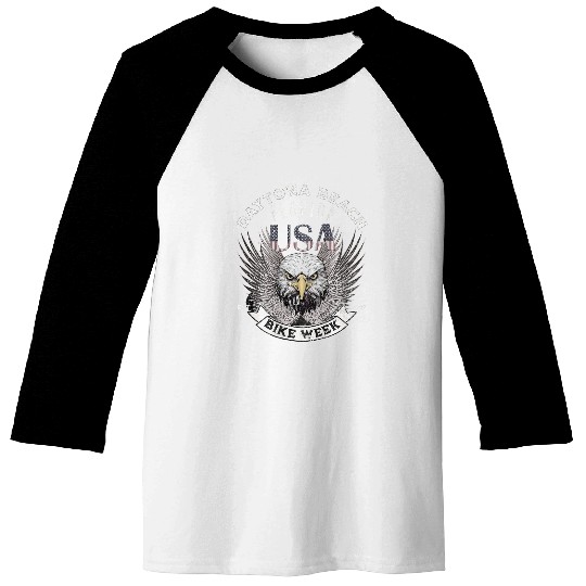 DAYTONA BEACH BIKE WEEK vintages USA EAGLE ON BACK Baseball Tees