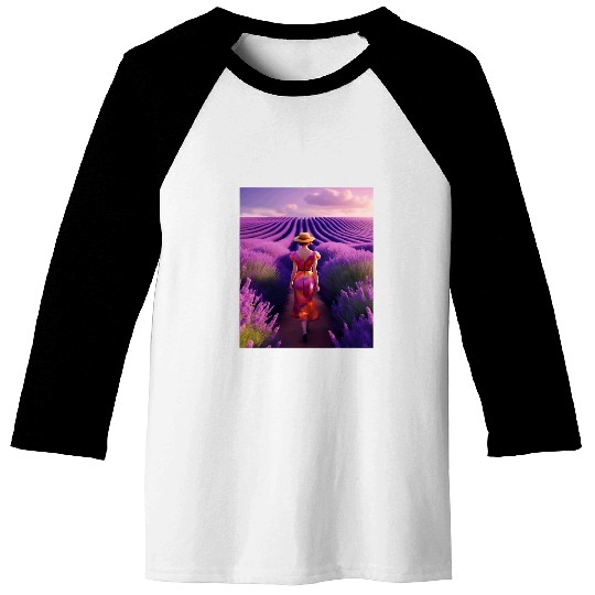 Wines Fun A woman walks through a lavender field in a cocktail dress Baseball Tees