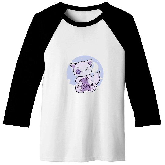 Bear Pet Cute Arctic Fox With Teddy Bear For Halloween 2 Baseball Tees
