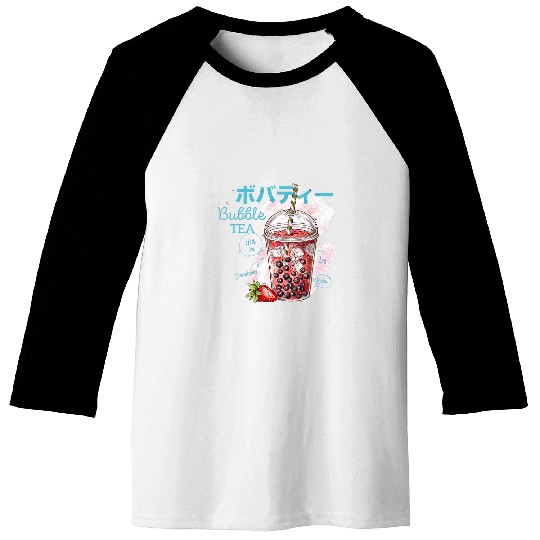Bear Pet Bubble Milk Tea Strawberry Boba Cute Bear Kawaii Aesthetic Baseball Tees
