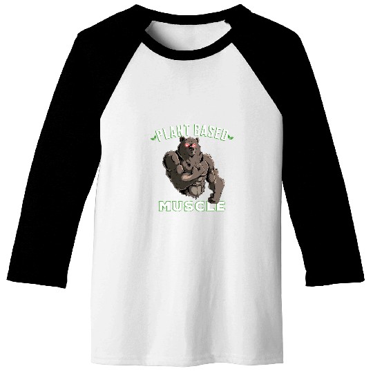 Bear Pet Plant Based Muscles Grizzly Bear Powerlifter Vegan Workout Baseball Tees