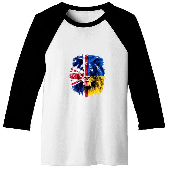 Lion Pet Union Jack United Kingdom Flag Lion Face Half Union Jack Baseball Tees