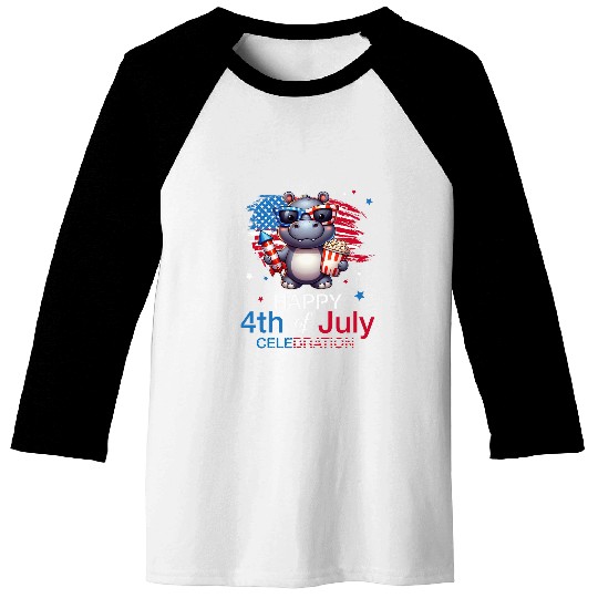 Hippo Pet Red White And Blue Happy 4th Of July Day Celebration Baseball Tees