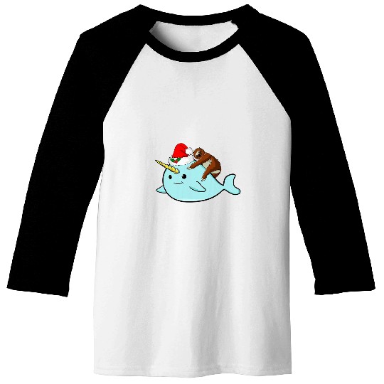Sloth Pet Narwhal and Sloth Christmas Santa Claus Hat Womens Kids Baseball Tees