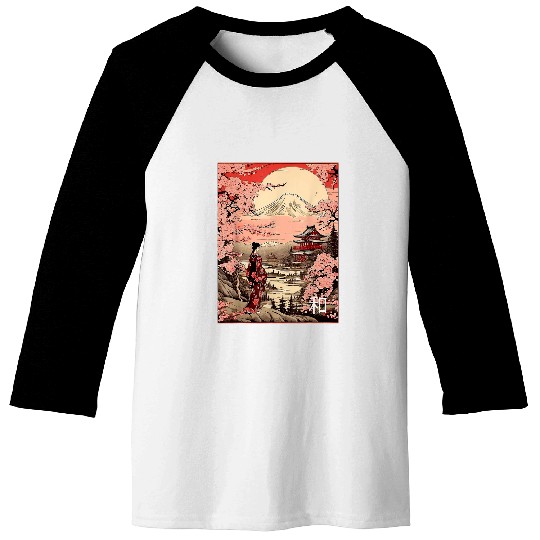 Japanese Garden Mount Fuji Cherry Blossoms Geisha Japan 1 Baseball Tees