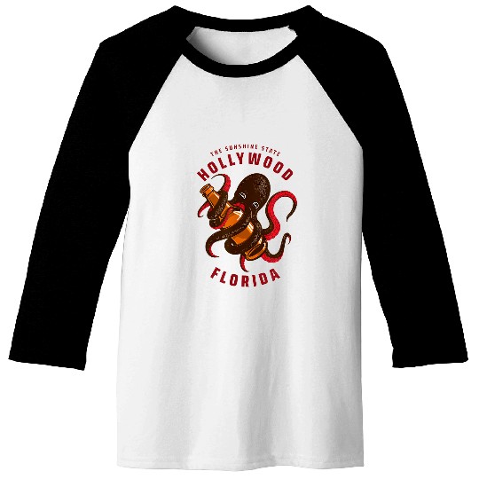 Beer Fun vintages Retro HOLLYWOOD FLORIDA Octopuss BEER Baseball Tees