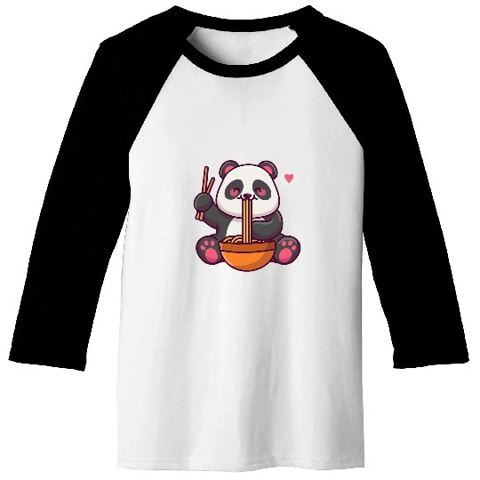 Panda Pet Kawaii Animals Food Bowl Asian Cuisine Noodles Ramen Baseball Tees