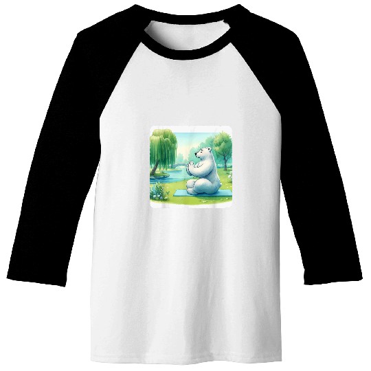 Bear Pet Ice Bear Practicing Yoga In A Park Pose Pond Drooping Trees Baseball Tees