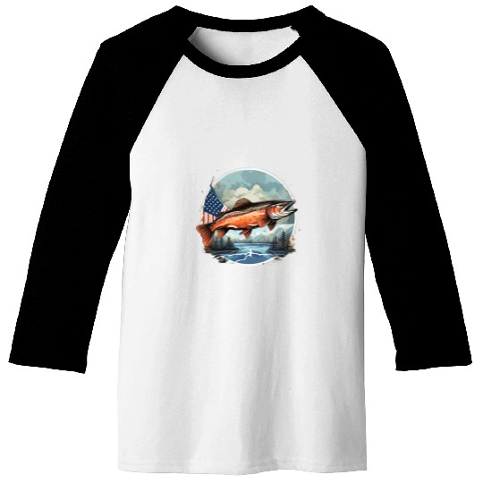 Fisherman American US Flag With Fly Fishing Brook Trout Fish 6 Baseball Tees