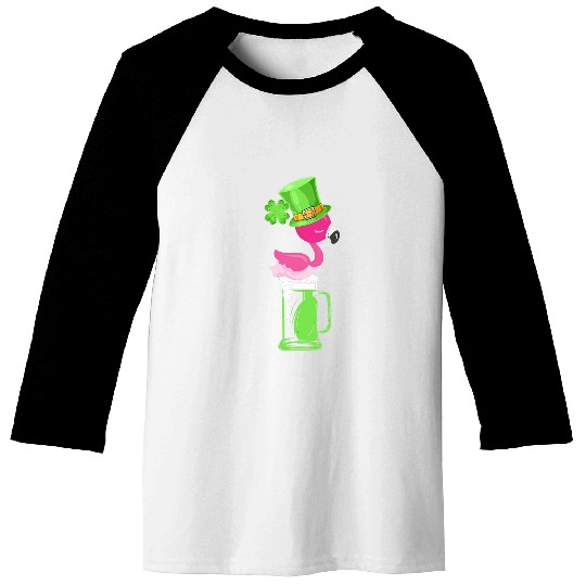 Beer Fun Pink Flamingo Irish Green Beer Shamrock Baseball Tees