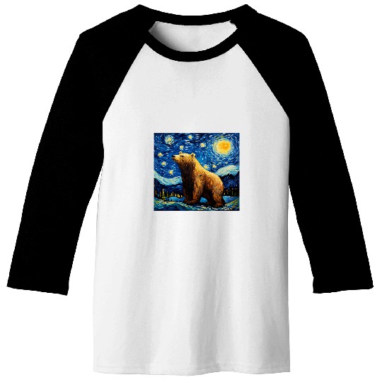 Bear Pet Grizzly Bear Starry Night Bear Van Gogh Sky Painting Art Baseball Tees