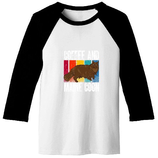 Coffee Fun Retro Coffee And Maine Coon Baseball Tees
