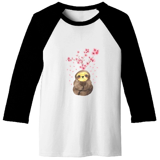 Sloth Pet Animal And Cherry Blossom Tree Cute Floral Baseball Tees