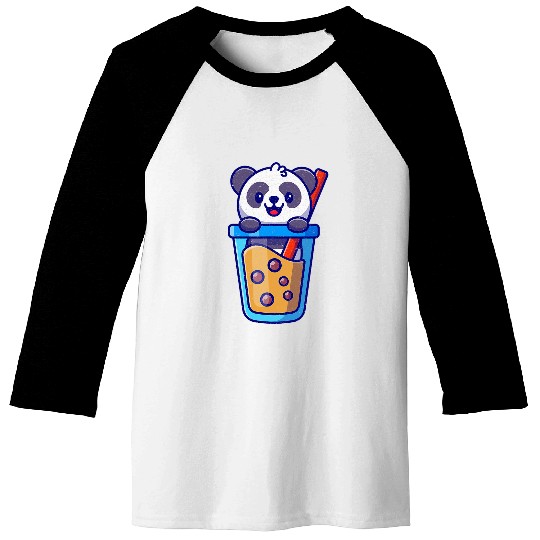 Panda Pet Kawaii Blue Baby Panda Drinking Boba Bubble Tea Baseball Tees