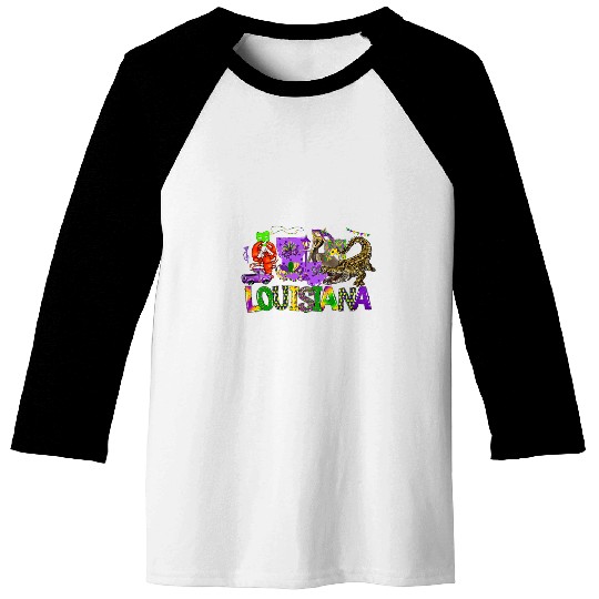 Louisiana Mardi Gras New Orleans Alligator Pelican Crawfish Baseball Tees