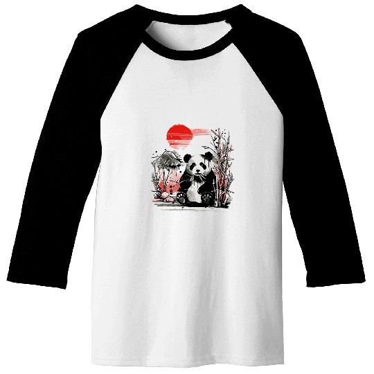 Panda Pet Kawaii Panda Bear eating bamboo Sweet Outfit Japan Baseball Tees