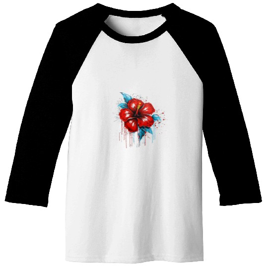 Red Hibiscus Funny Graffiti Trendy Cute Flower Fashion Baseball Tees