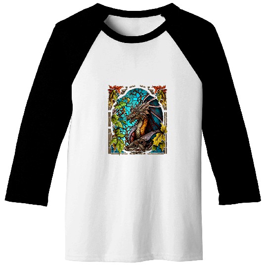 Dragon Pet Colored Stained Glass Window vintages Dragon Fans Baseball Tees