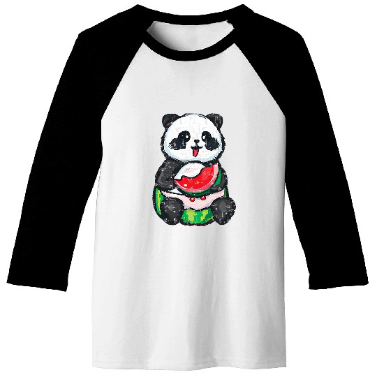 Panda Pet Kawaii Panda Eating Watermelon Grunge Baseball Tees