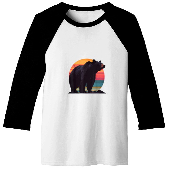 Bear Pet Retro Sunset Aesthetic Wilderness Roaming Brown Black Bear Baseball Tees