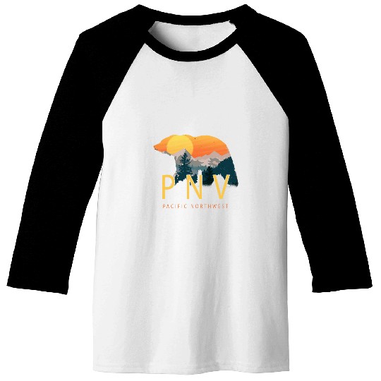Bear Pet PNW Pacific Northwest Bear and Mountains Graphic Outdoor PNW Baseball Tees