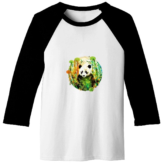 Panda Pet Kawaii Panda Munchies Fun with Bamboo in Bamboo Forest Chin Baseball Tees