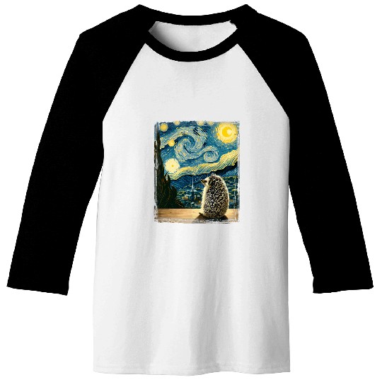 Hedgehog Pet Artistic Hedgehog Van Gogh Style Starry Night Hedgehog Baseball Tees