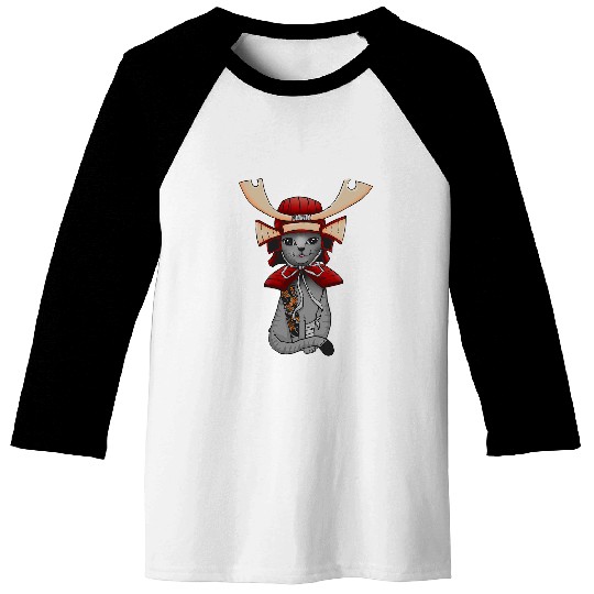 Japanese Warrior Cat Samurai with Irezumi Monmon Tattoo Baseball Tees