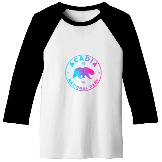 Bear Pet Retro Acadia National Park Colorful Tie Dye Bear Boys Girls Baseball Tees