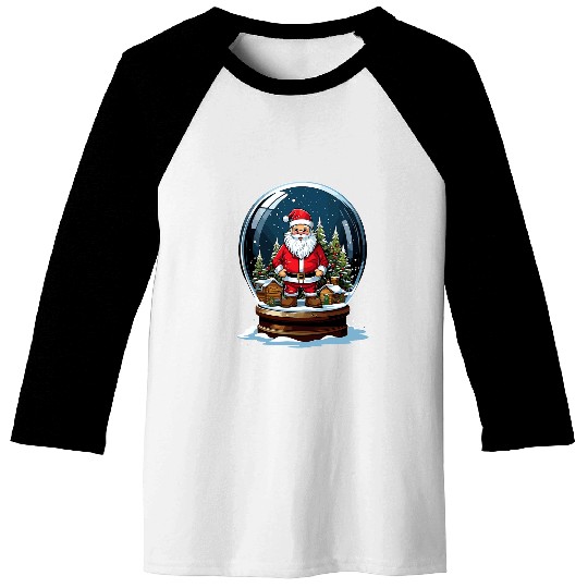 Santa Christmas Snow Globe Holiday Winter Wonderland Scene Baseball Tees