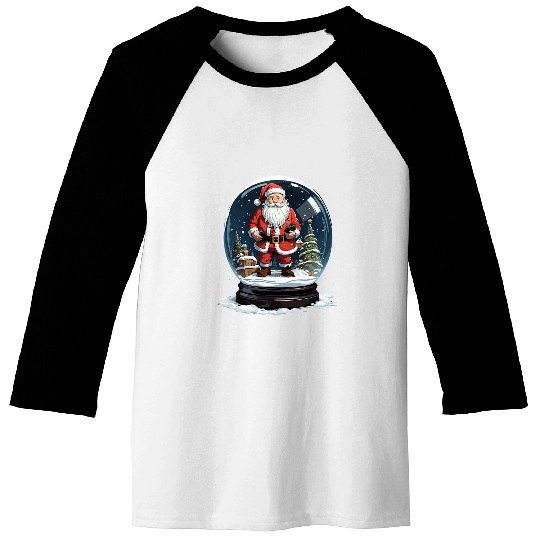 Santa Snow Globe Christmas Scene Holiday Winter Wonderland Baseball Tees